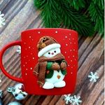 Casa si Gradina - Bucatarie si vesela - Cani si pahare - Cani si cesti - Cana de Craciun cu lut polimeric Fimo, handmade, "Om de zapada" - Infinity.ro