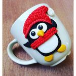 Casa si Gradina - Bucatarie si vesela - Cani si pahare - Cani si cesti - Cana de Craciun cu lut polimeric Fimo, handmade, "Pinguin" - Infinity.ro