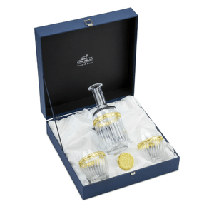 Set 2 pahare whisky + carafa cu detalii argintate