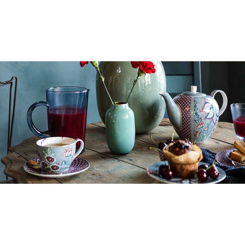 Casa si Gradina - Bucatarie si vesela - Cani si pahare - Cani si cesti - Set 2 cesti ceai cu farfurii, portelan, Festival Flower Blue, 280ml - Infinity.ro