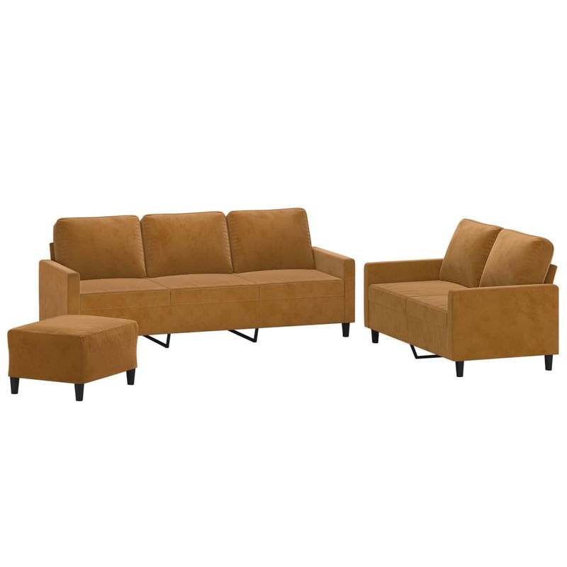 Casa si Gradina - Mobilier - Seturi de mobilier - Seturi living - Set de canapele cu perne, 3 piese, maro, catifea - Infinity.ro