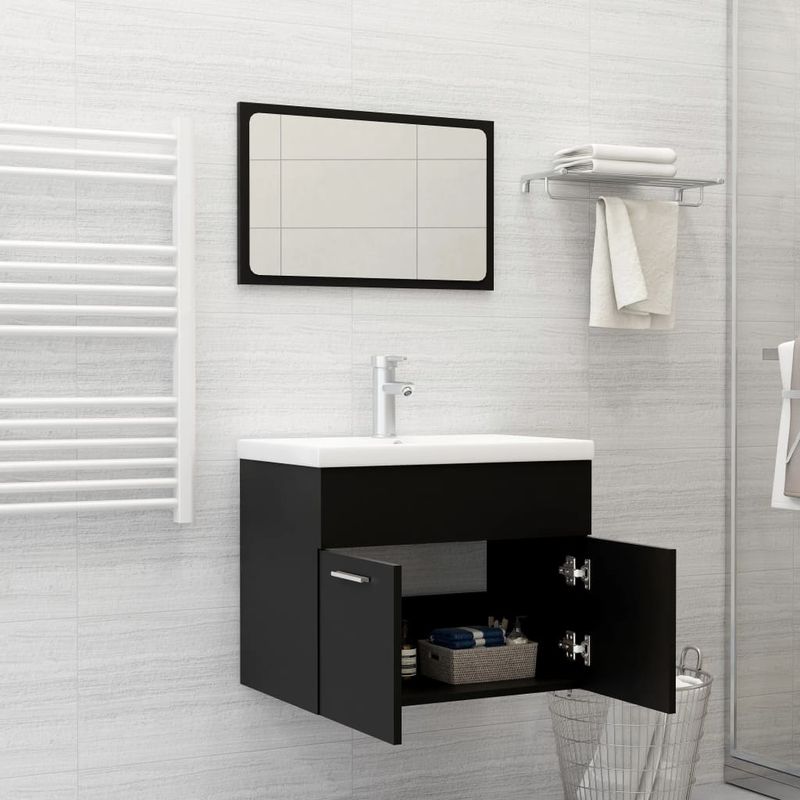 Casa si Gradina - Mobilier - Seturi de mobilier - Seturi baie - Set mobilier de baie, negru, lemn prelucrat - Infinity.ro