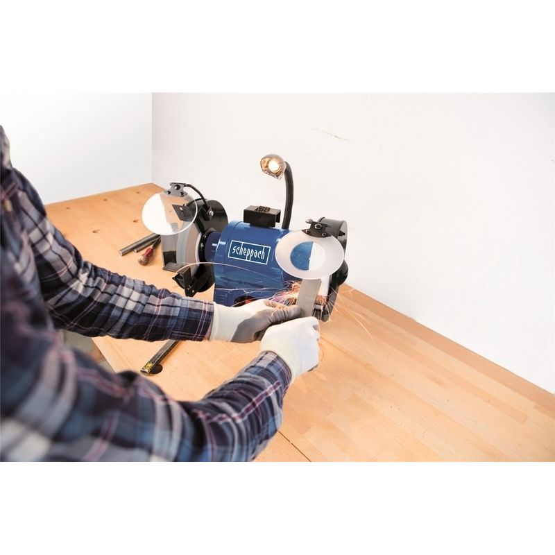 Casa si Gradina - Constructii - Scule electrice si accesorii - Polizoare - Polizor de banc dublu cu functie de polizare si slefuire BG200AL Scheppach 4903106901, 550 W, Ø200 mm - Infinity.ro
