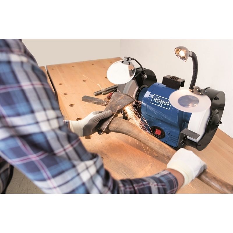 Casa si Gradina - Constructii - Scule electrice si accesorii - Polizoare - Polizor de banc dublu cu functie de polizare si slefuire BG200AL Scheppach 4903106901, 550 W, Ø200 mm - Infinity.ro