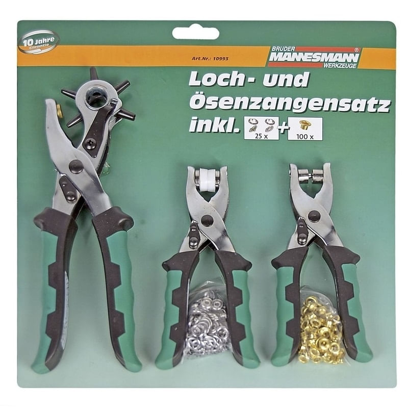 Casa si Gradina - Constructii - Scule de mana si unelte - Clesti si patenti - Set clesti pentru capse si perforat plus inele si capse Mannesmann 10993, 150-210 mm, 3 piese - Infinity.ro