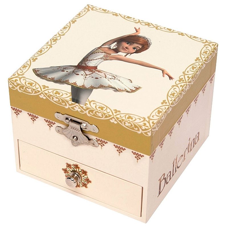 Jucarii, Copii si Bebe - Jucarii si jocuri - Jucarii de rol - Frumusete, bijuterii si accesorii fetite - Cutie muzicala patrata cu sertar Ballerina - Infinity.ro
