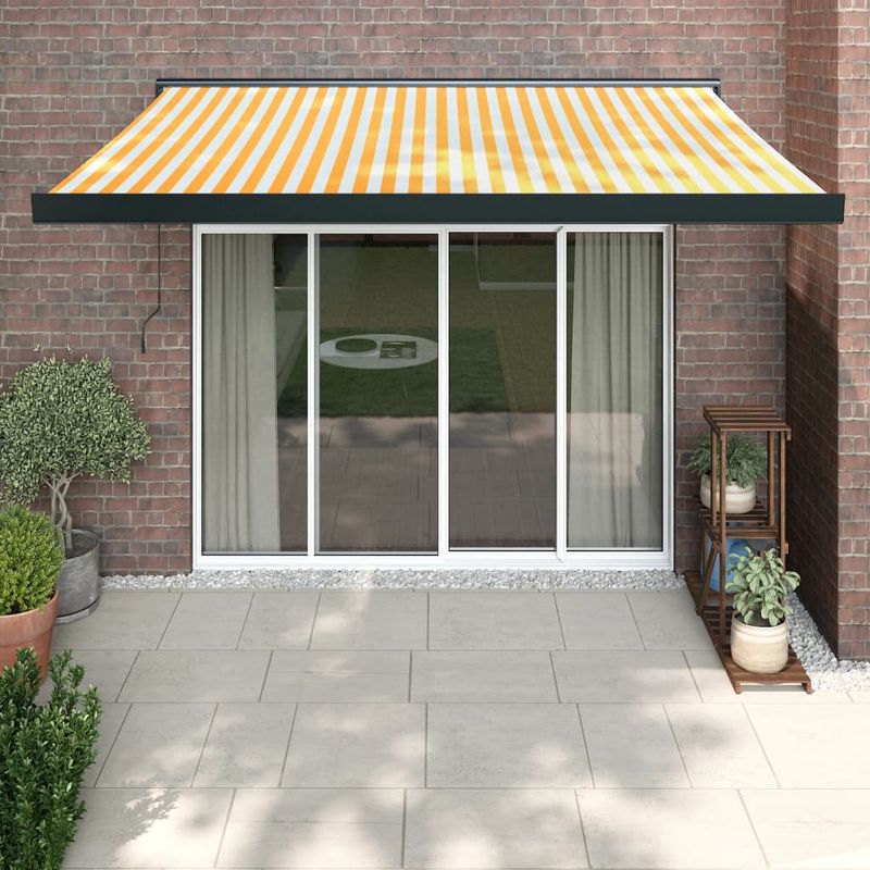 Casa si Gradina - Gradina si terasa - Umbrele si pavilioane - Umbrele - Copertina retractabila, galben/alb, 3,5x2,5 m, textil/aluminiu - Infinity.ro