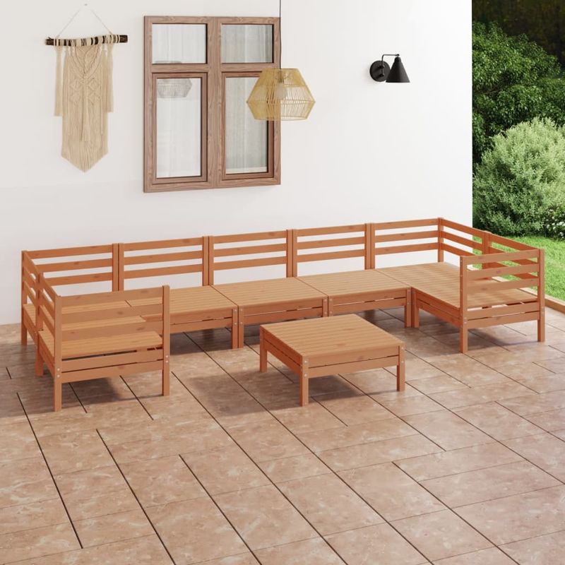 Casa si Gradina - Gradina si terasa - Mobilier exterior - Seturi mobila gradina - Set mobilier gradina, 8 piese, maro miere, lemn masiv de pin - Infinity.ro