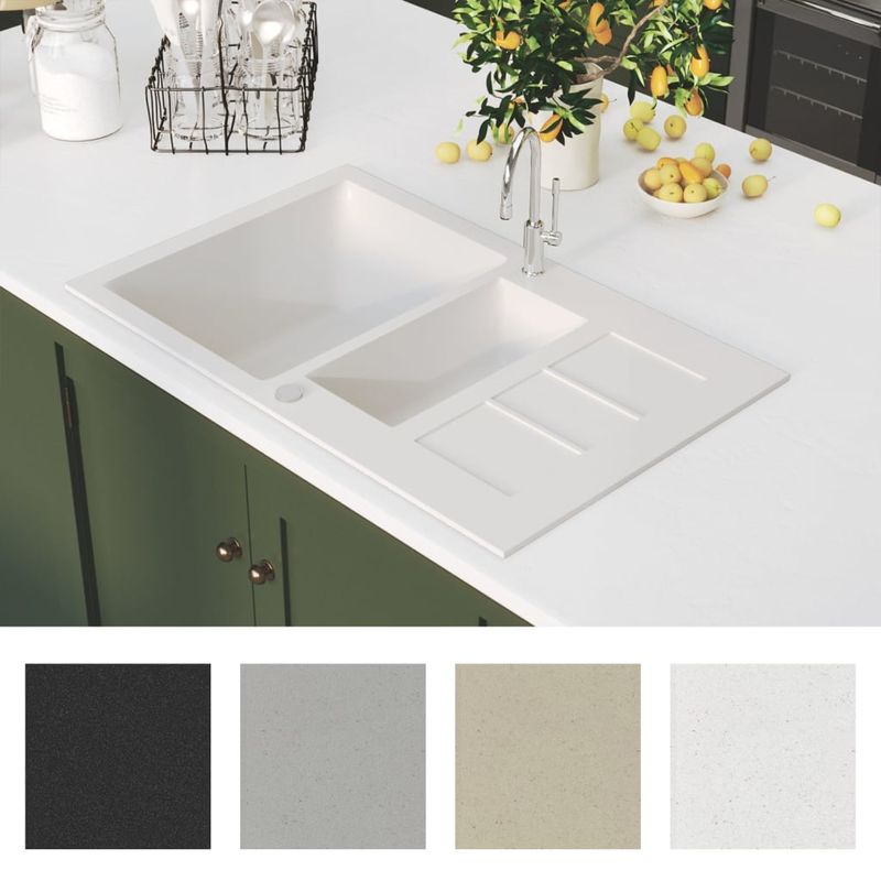 Casa si Gradina - Sanitare - Chiuveta bucatarie si accesorii - Chiuvete bucatarie - Chiuveta de bucatarie cu doua cuve, alb, granit - Infinity.ro