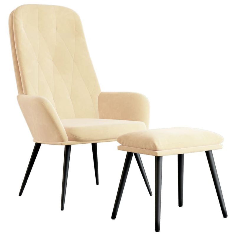 Casa si Gradina - Mobilier - Scaune si fotolii - Fotolii - Fotoliu de relaxare cu taburet, alb crem, catifea - Infinity.ro