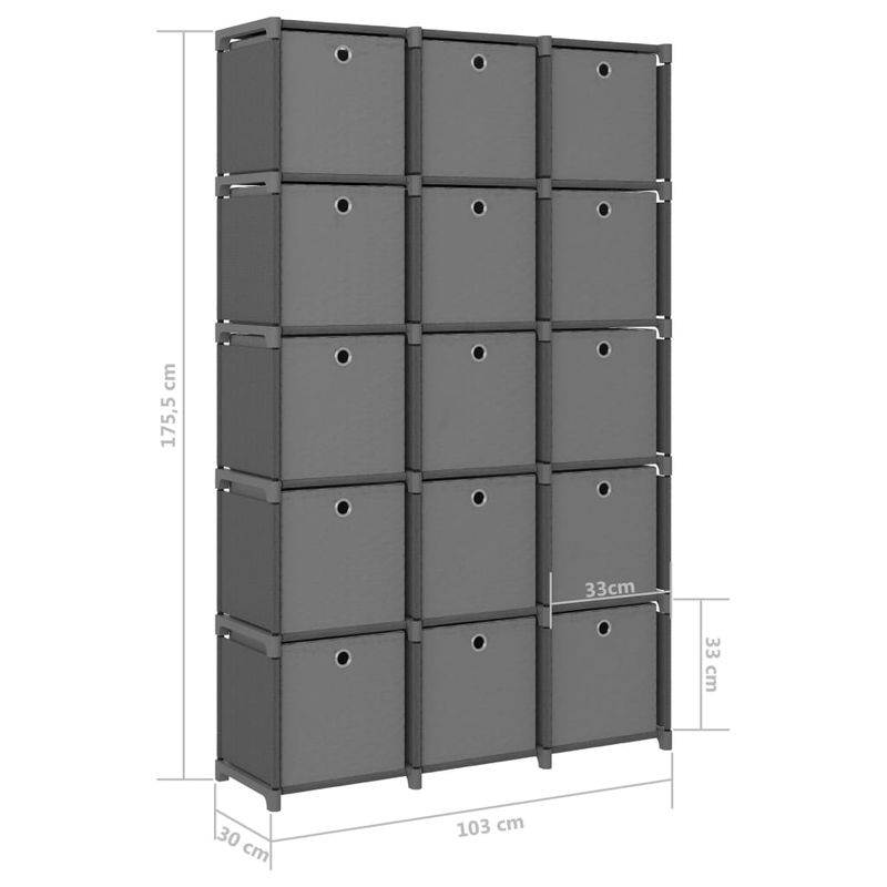 Casa si Gradina - Mobilier - Biblioteci si rafturi - Biblioteci - Raft expunere 15 cuburi, cutii, gri 103x30x175,5 cm, textil - Infinity.ro