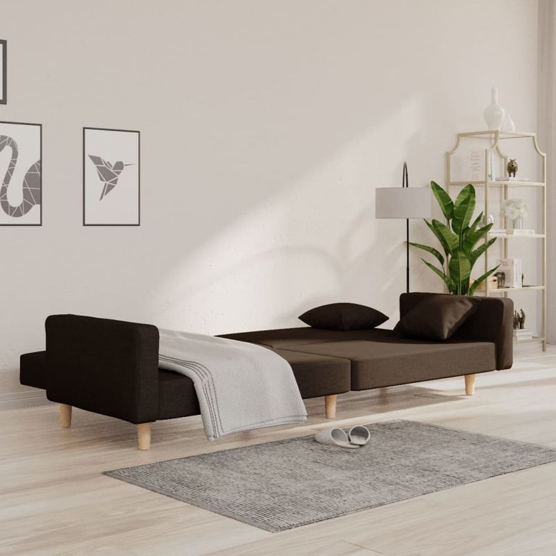 Casa si Gradina - Mobilier - Canapele si coltare - Canapele - Canapea extensibila cu 2 locuri, 2 perne, maro inchis, textil - Infinity.ro