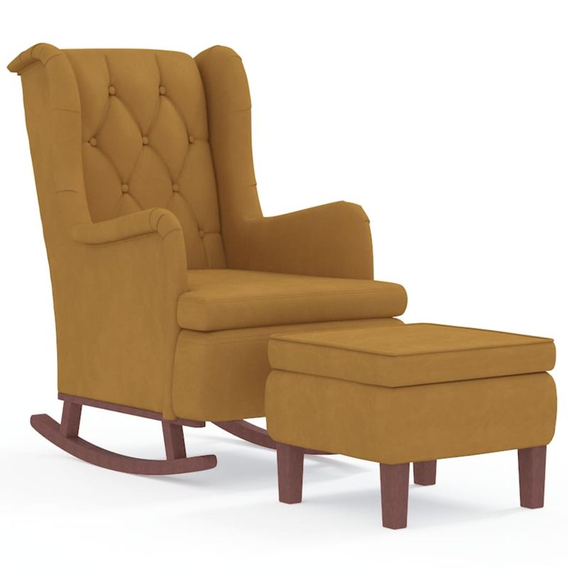 Casa si Gradina - Mobilier - Scaune si fotolii - Fotolii - Fotoliu picioare balansoar, cu taburet, maro, catifea - Infinity.ro