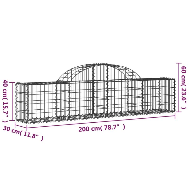 Casa si Gradina - Gradina si terasa - Garduri, panouri si accesorii - Cosuri gabion arcuite 25 buc, 200x30x40/60 cm, fier galvanizat - Infinity.ro