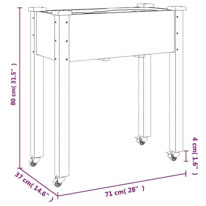 Casa si Gradina - Gradinarit si plante - Plante si ghivece - Ghivece si suporturi - Jardiniera pe roti cu captuseala gri 71x37x80cm lemn masiv brad - Infinity.ro