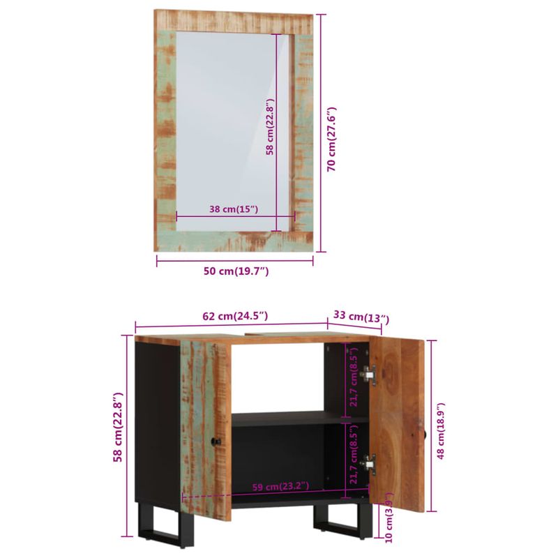 Casa si Gradina - Mobilier - Seturi de mobilier - Seturi baie - Set mobilier de baie, 2 piese, lemn masiv reciclat - Infinity.ro
