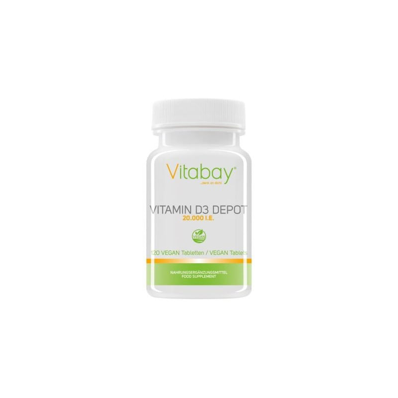 Ingrijire personala si Cosmetice/Sanatate si wellness/Suplimente alimentare/Vitamine si minerale - Vitabay Vitamina D3 - 20.000 UI - 120 Tablete vegane - Infinity.ro