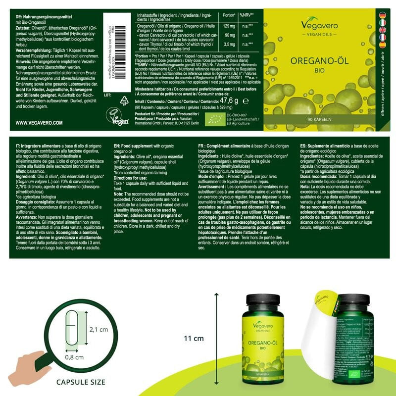 Ingrijire personala si Cosmetice - Sanatate si wellness - Suplimente alimentare - Vitamine si minerale - Vegavero Oregano Oil Organic (Ulei de Oregano Bio) - 90 Capsule - Infinity.ro