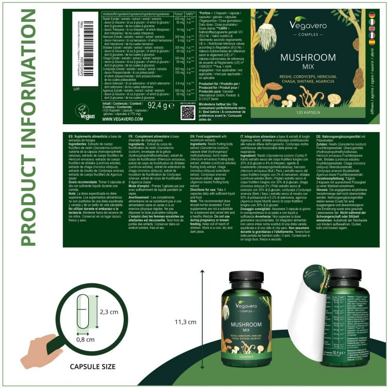 Ingrijire personala si Cosmetice - Sanatate si wellness - Suplimente alimentare - Vitamine si minerale - Vegavero Mushroom Mix, 120 Capsule (Mix de ciuperci) - Infinity.ro