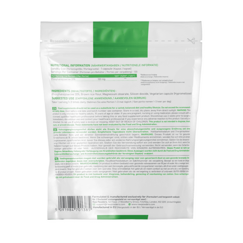 Ingrijire personala si Cosmetice - Sanatate si wellness - Suplimente alimentare - Vitamine si minerale - Raw Powders Fosfatidilserina 120 capsule (Phosphatidylserine) - Infinity.ro