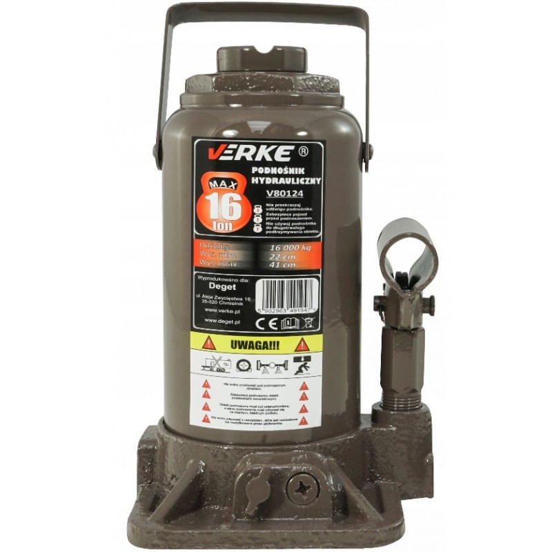 Auto si Moto - Reparatii si depanare - Scule auto - Echipamente de ridicare si sprijin - Cric hidraulic tip butelie 16 tone VERKE V80124 - Infinity.ro
