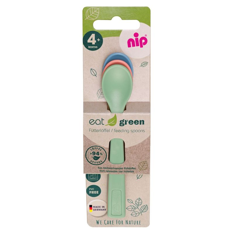 Jucarii, Copii si Bebe - Hrana si alaptare - Biberoane, suzete si accesorii hranire - Articole hranire bebelusi - Set 3 lingurite colorate Eat Green pentru bebelusi, din plastic bio, lavabile in masina de spalat vase, 4+ luni - Infinity.ro