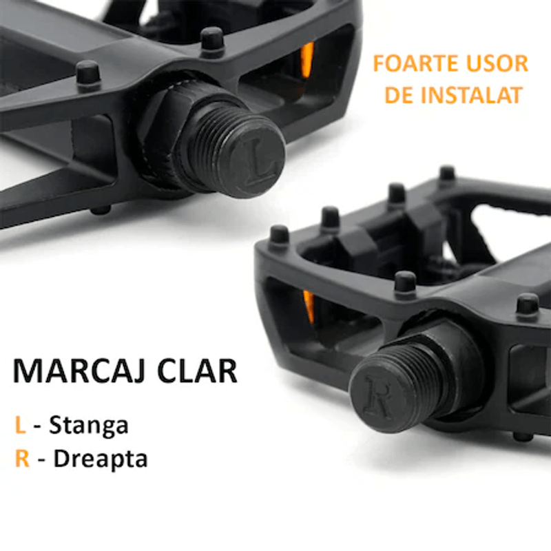 Sport si Outdoor/Ciclism/Piese pentru biciclete/Pedale biciclete - Set 2 Pedale Bicicleta din Aluminiu, Anti-alunecare, Rezistent la Apa si Praf, pentru MTB, BMX, Cursiera, Negru - Infinity.ro