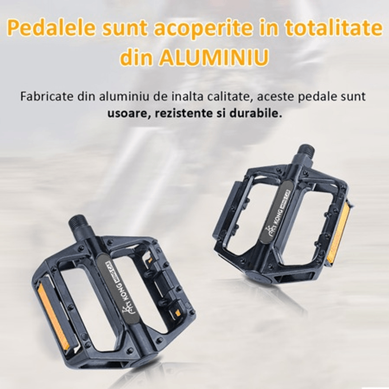 Sport si Outdoor/Ciclism/Piese pentru biciclete/Pedale biciclete - Set 2 Pedale Bicicleta din Aluminiu, Anti-alunecare, Rezistent la Apa si Praf, pentru MTB, BMX, Cursiera, Negru - Infinity.ro