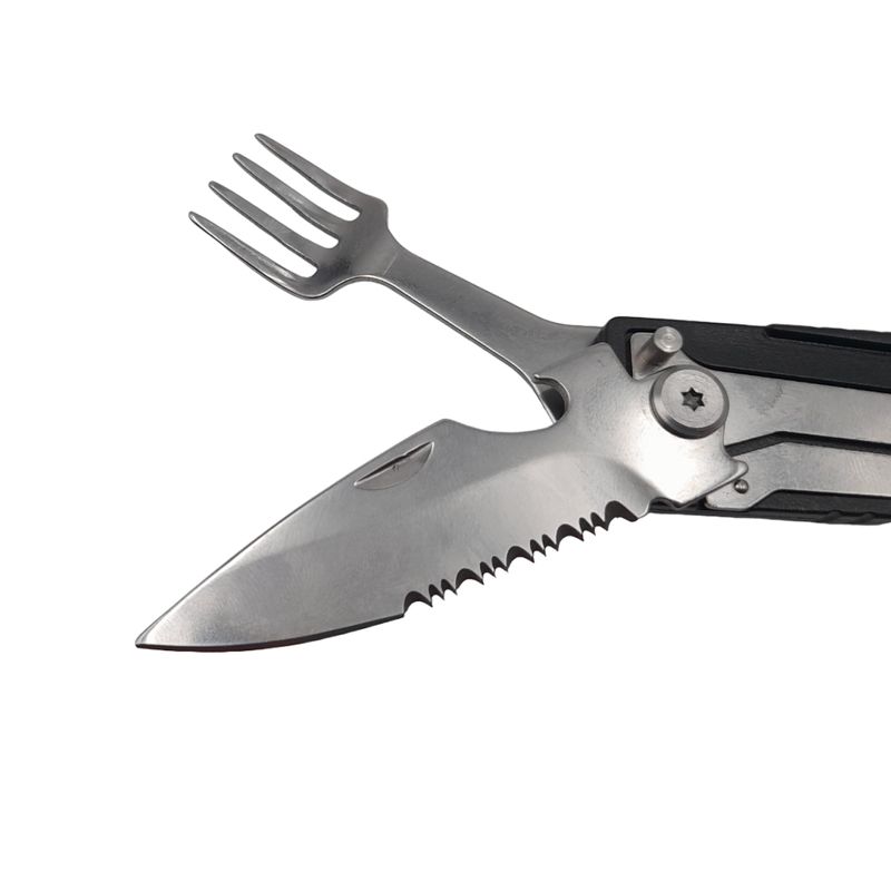 Sport si Outdoor - Camping - Bucatarie de camping - Vesela camping - Set tacamuri pentru camping si drumetii IdeallStore®, cutit si furculita, tip briceag, 16 cm, negru - Infinity.ro