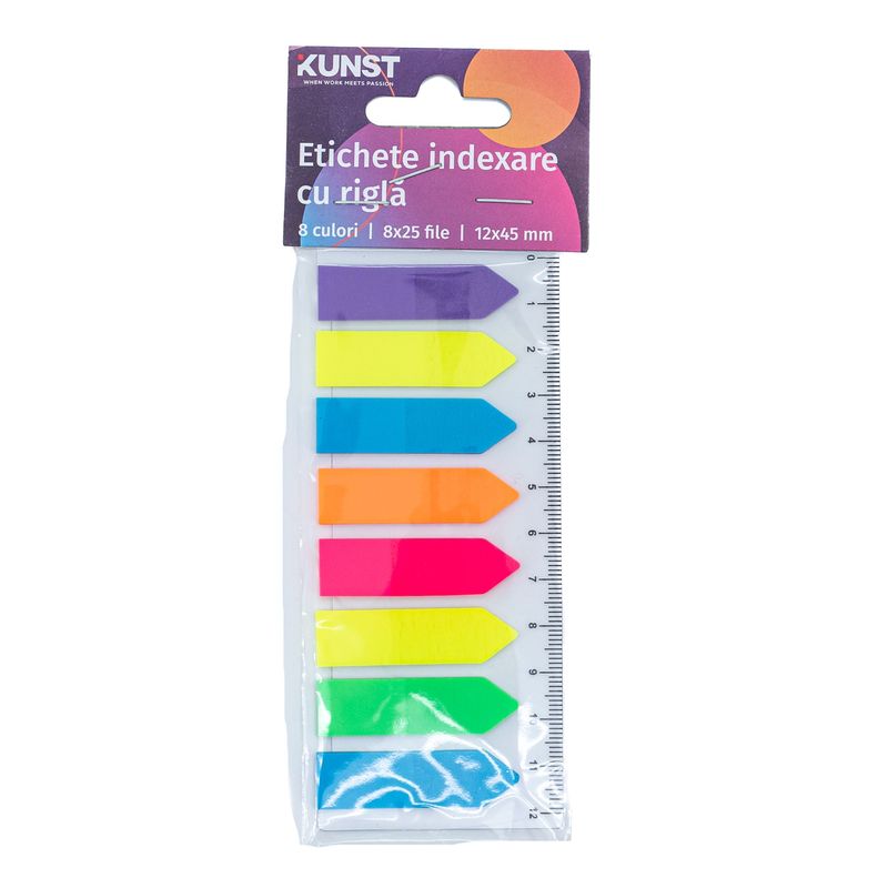 Carti si Birotica - Papetarie - Notite autoadezive - Etichete indexare KUNST cu rigla, 8 culori x 25 file - Infinity.ro