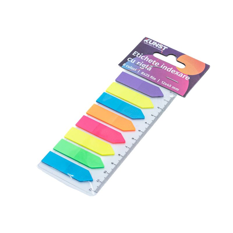 Carti si Birotica - Papetarie - Notite autoadezive - Etichete indexare KUNST cu rigla, 8 culori x 25 file - Infinity.ro