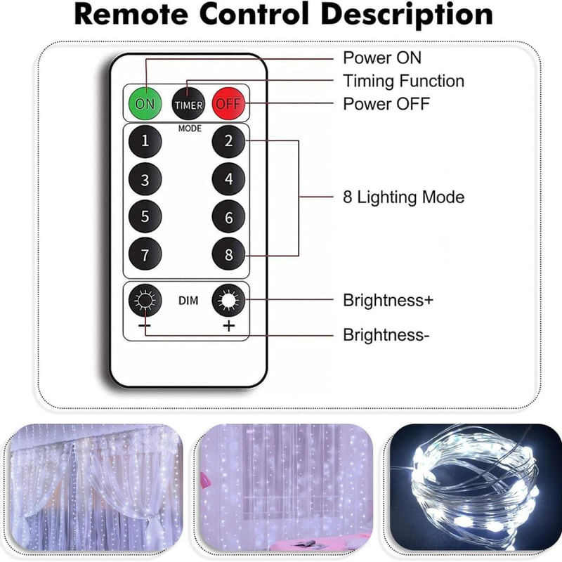 Casa si Gradina - Corpuri si surse de iluminat - Iluminat exterior - Instalatii luminoase exterior - Instalatie de Craciun cu telecomanda, Perdea de lumini, 3 x 3 m, 300 LED-uri, Alb Rece - Infinity.ro