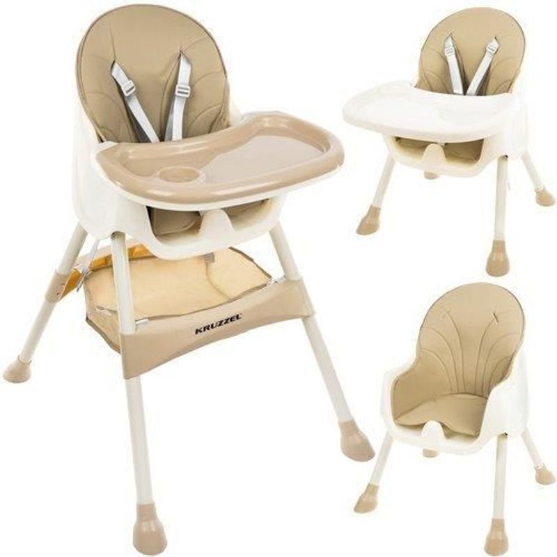 Casa si Gradina - Mobilier - Scaune si fotolii - Scaune - Scaun de masa pentru bebelusi, 3 in 1, bej, max 20 kg, 60x75x92 cm, Kruzzel - Infinity.ro