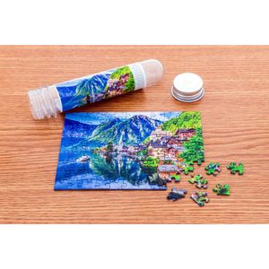 Puzzle TinyPuzzle - Hallstatt Lake and Village with Boat, 99 piese