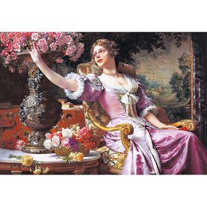 Puzzle 3000 piese Castorland - Wladyslaw Czachorski: Lady in a Purple Dress with Flowers