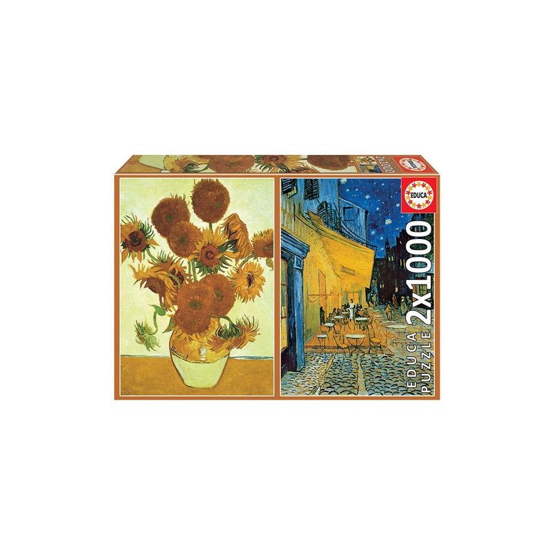 Jucarii, Copii si Bebe - Jucarii si jocuri - Jocuri si puzzle - Puzzle - Puzzle Educa - Vincent Van Gogh: Sunflowers + Cafe Terace at Night, 2x1000 piese, include lipici - Infinity.ro
