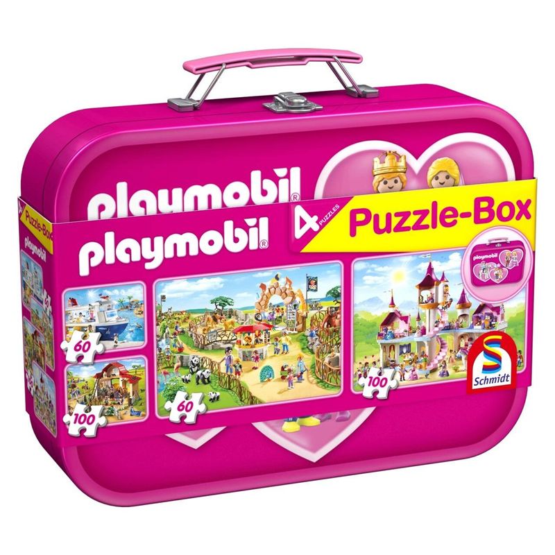 Jucarii, Copii si Bebe - Jucarii si jocuri - Jocuri si puzzle - Puzzle - Puzzle Schmidt - Playmobil Pink, 2x60 + 2x100 piese, cutie metalica - Infinity.ro