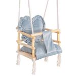 Jucarii, Copii si Bebe - Jucarii si jocuri - Jucarii de exterior - Leagane copii - Leagan pentru copii, lemn, perna inima albastru deschis, 33.4x34.5x25 cm, Springos - Infinity.ro