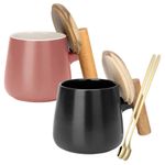 Casa si Gradina - Bucatarie si vesela - Cani si pahare - Cani si cesti - Set 2 cani cafea/ceai si lingurita,Quasar & Co.®,cu capac si maner bambus,lingurita inox,ceramica,350ml,roz pudrat/negru - Infinity.ro