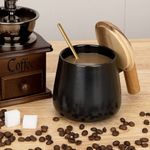 Casa si Gradina - Bucatarie si vesela - Cani si pahare - Cani si cesti - Set 2 cani cafea/ceai si lingurita,Quasar & Co.®,cu capac si maner bambus,lingurita inox,ceramica,350ml,roz pudrat/negru - Infinity.ro