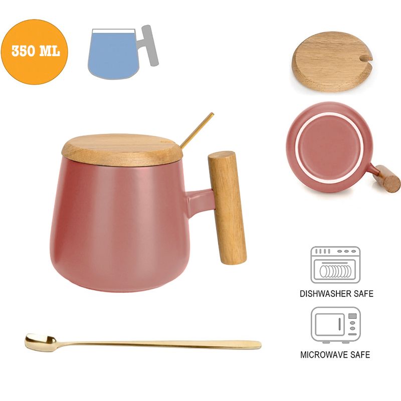 Casa si Gradina - Bucatarie si vesela - Cani si pahare - Cani si cesti - Set 2 cani cafea/ceai si lingurita,Quasar & Co.®,cu capac si maner bambus,lingurita inox,ceramica,350ml,roz pudrat/negru - Infinity.ro