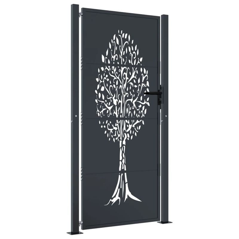 Casa si Gradina - Gradina si terasa - Garduri, panouri si accesorii - Poarta pentru gradina, antracit, 105x180 cm, otel, design copac - Infinity.ro