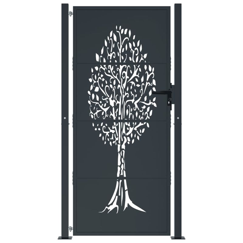 Casa si Gradina - Gradina si terasa - Garduri, panouri si accesorii - Poarta pentru gradina, antracit, 105x180 cm, otel, design copac - Infinity.ro