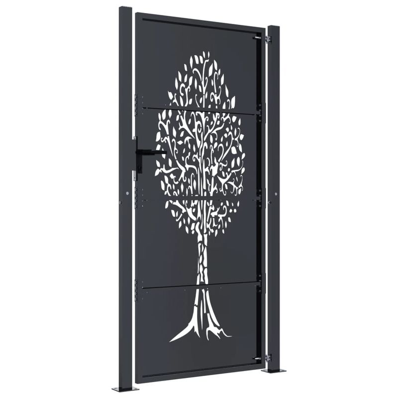 Casa si Gradina - Gradina si terasa - Garduri, panouri si accesorii - Poarta pentru gradina, antracit, 105x180 cm, otel, design copac - Infinity.ro