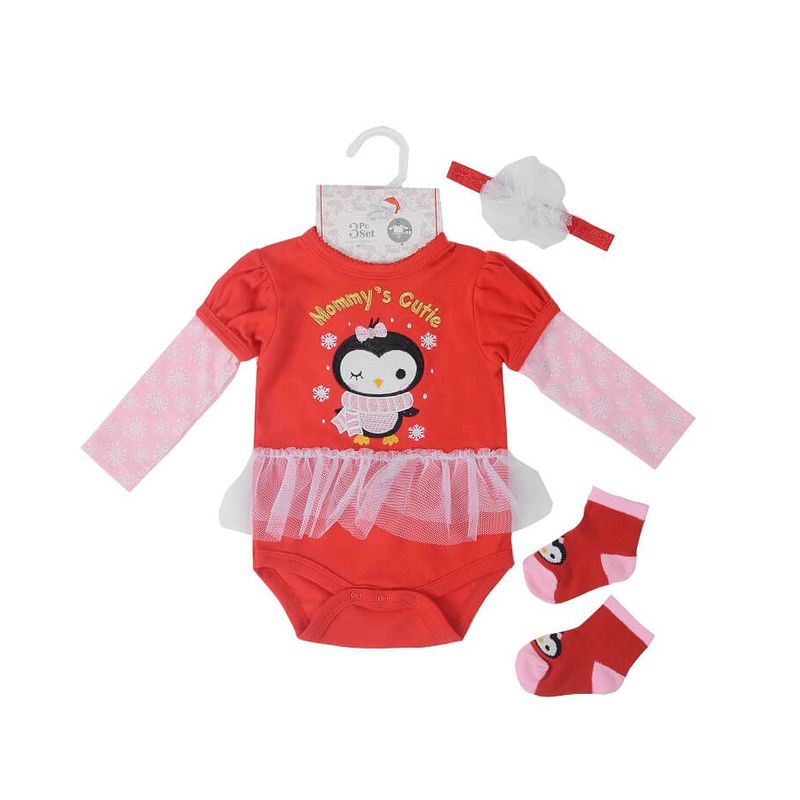 Fashion, accesorii si bijuterii - Copii - Imbracaminte copii - Treninguri si compleuri copii - Set cadou Craciun 3 piese pentru fetite - marimea 6-9 luni - Infinity.ro