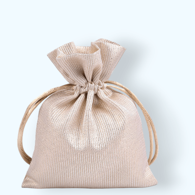 Market - Cadouri - Pungi cadou si accesorii - Saculet satinat cu lurex pentru cadouri Crisalida, 10 x 13 cm, Bej auriu - Infinity.ro