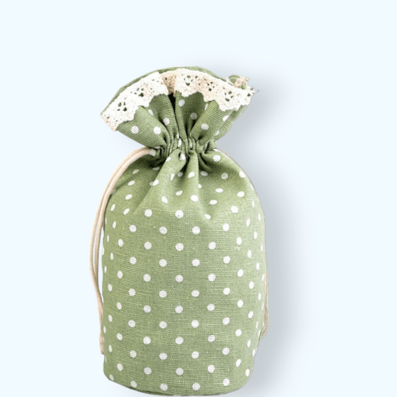 Market - Cadouri - Pungi cadou si accesorii - Saculet decorativ textil cu datela si imprimeu buline Crisalida, 13,5 x 18,5 cm, Verde - Infinity.ro