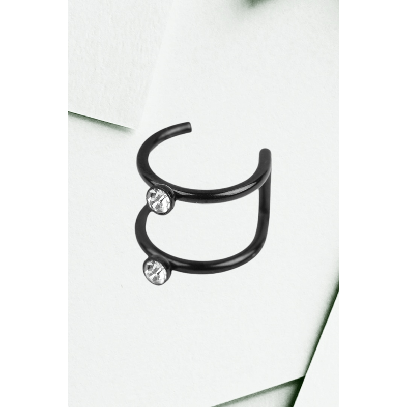 Fashion, accesorii si bijuterii - Femei - Bijuterii femei - Cercei femei - Cercei falsi din otel inoxidabil cu strasuri Crisalida, diametru 10 mm, Negru - Infinity.ro