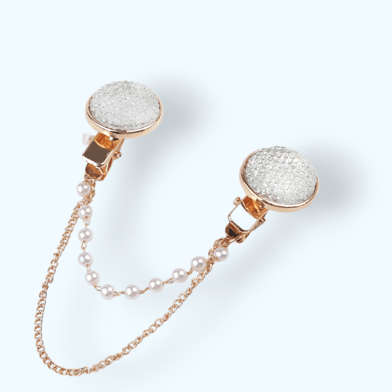 Fashion, accesorii si bijuterii - Femei - Bijuterii femei - Brose femei - Brosa decorativa cardigan cu lant si strasuri Crisalida, 16 cm Golden - Infinity.ro