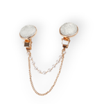 Fashion, accesorii si bijuterii - Femei - Bijuterii femei - Brose femei - Brosa decorativa cardigan cu lant si strasuri Crisalida, 16 cm Golden - Infinity.ro